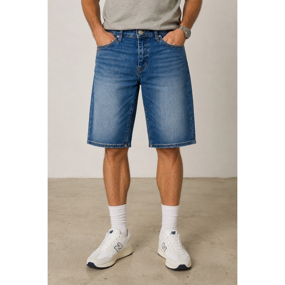 Hudson Viceroy Knee Shorts 32 Denim Jorts Y2K Flap Pocket Stretch Blue Jean Luxe